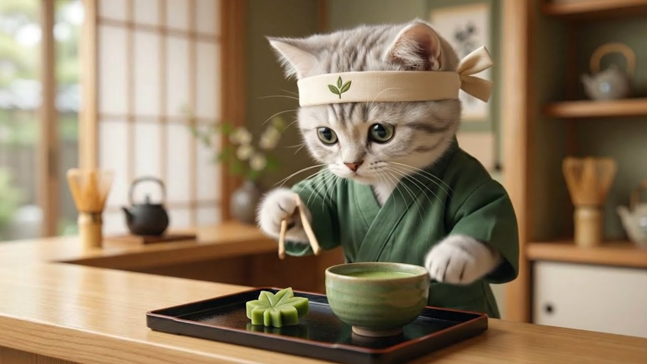 いらっしゃいませ!!抹茶カフェで看板猫がおもてなし!!ねこの一日に密着🐱🍵