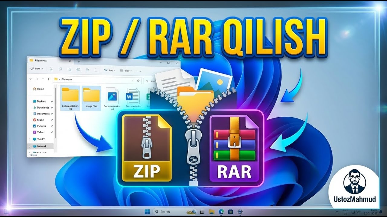 ZIP, RAR, FAYLLARNI ARXIVLASH. MALUMOTLARNI JO'NATISH OSON USULI