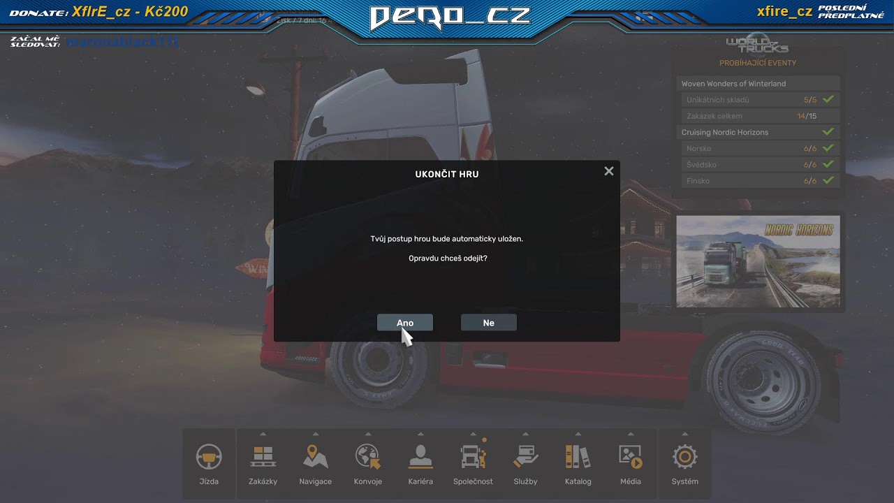 Euro Truck Simulátor 2 - zasněžený NORDIC HORIZONS s modifikací Frosty Winter.