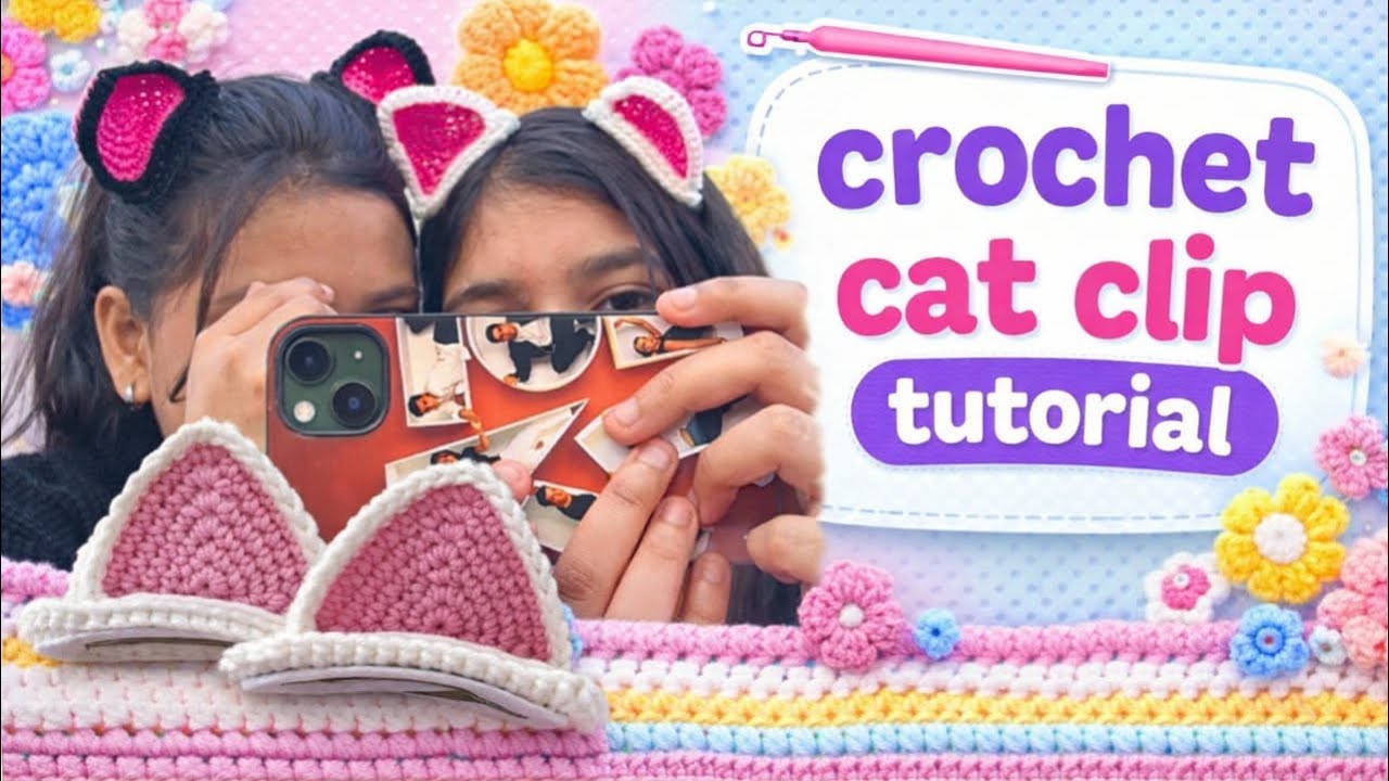 Viral cute cat ear crochet clips | easy beginner crochet hair accessories 🐾🐱