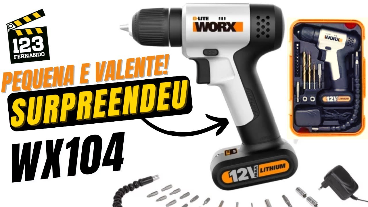 PARAFUSADEIRA E FURADEIRA WORX WX104 12V COM MALETA, CARREGADOR, BATERIA E ACESSÓRIOS.