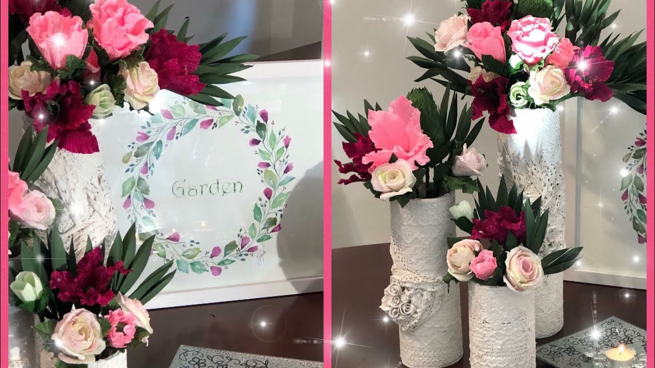 COMO HACER FLORES DE PAPEL Y UN JARRÓN DE CARTÓN 🌸 ...y haz un rincón espectacular 😊