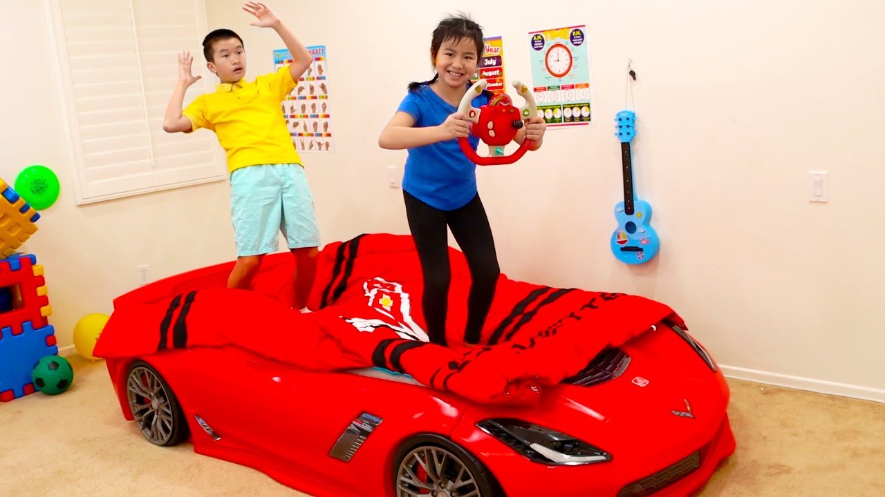 Jannie Pretend Play Driving Car Bed for Kids | Fun Videos for Children about Beds