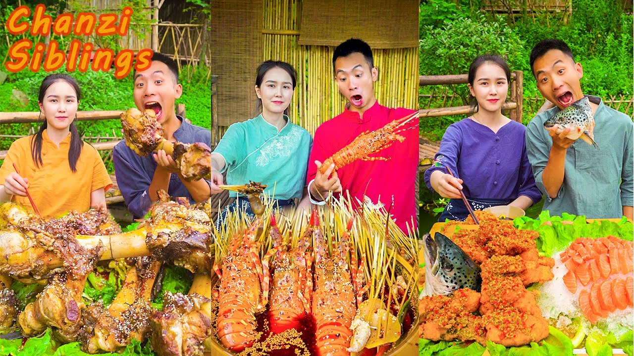 Natural Food Outdoor Cooking | Chinese Mukbang Eating Challenge | Large Cow Bone Lobster Recipes