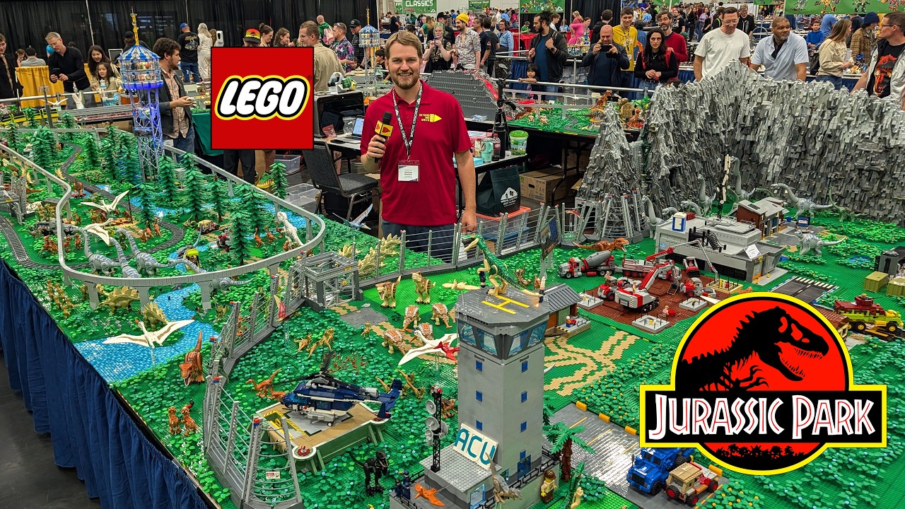 2026 Update! Huge LEGO Jurassic Park with Erupting Volcano at Bricks Cascade