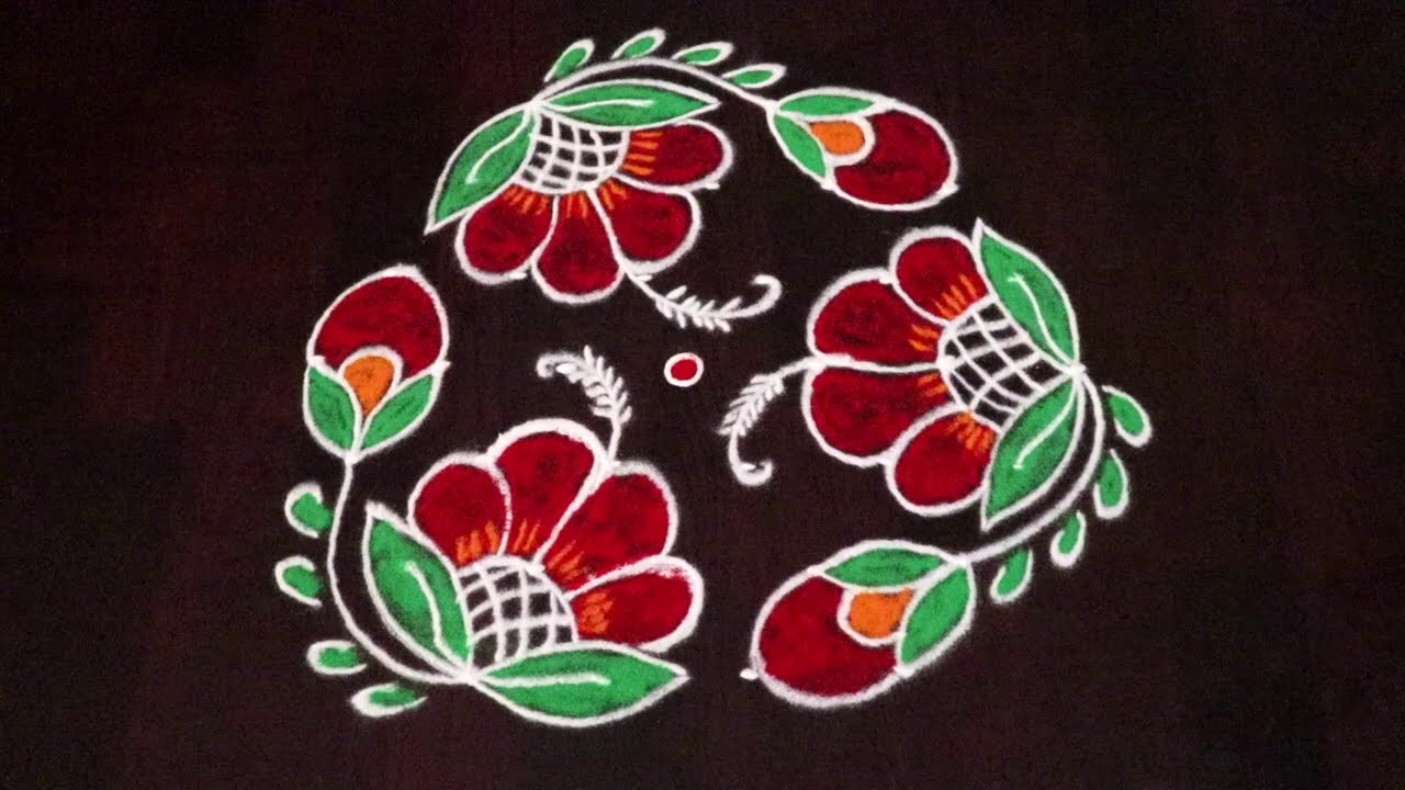 Simple Flower Rangoli || 7x4 Dots Very Easy Flower Kolam || Latest Flower Rangoli With Dots