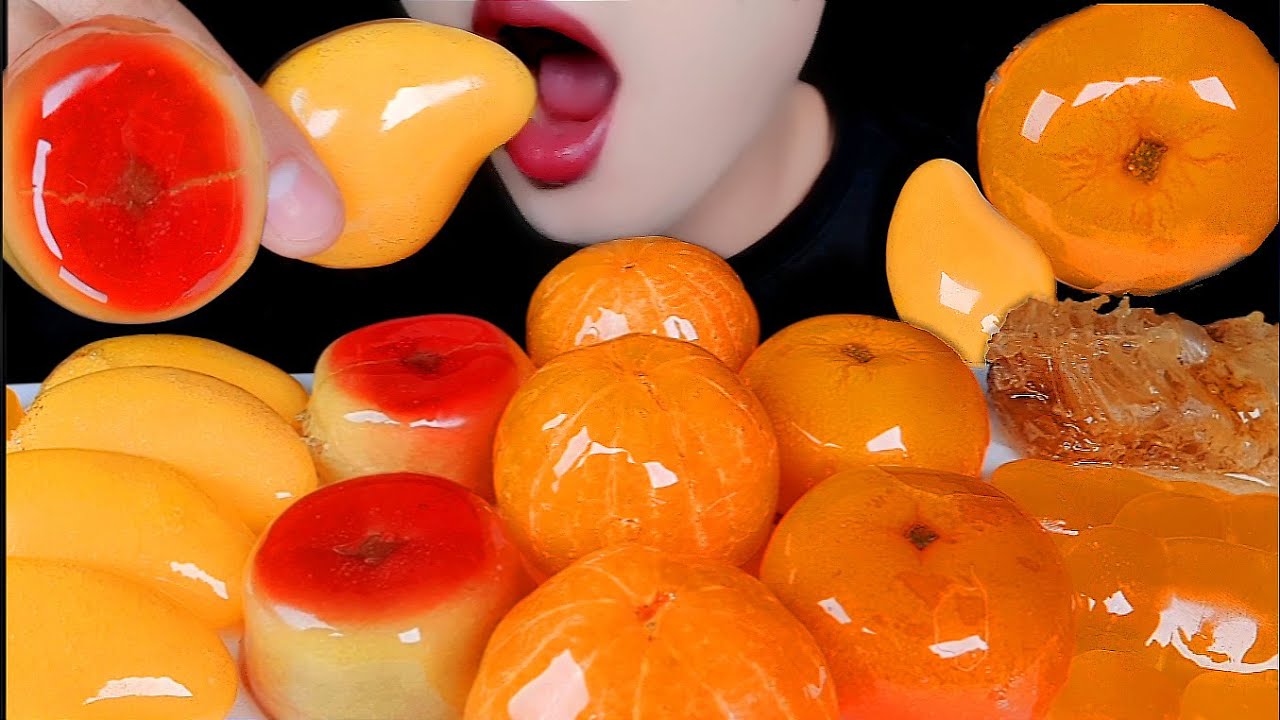 ASMR ORANGE FOOD TANGHULU MUKBANG 귤, 귤만쥬, 사과만쥬, 망고젤리, 벌집꿀 탕후루 먹방 NO TALKING EATING SOUNDS