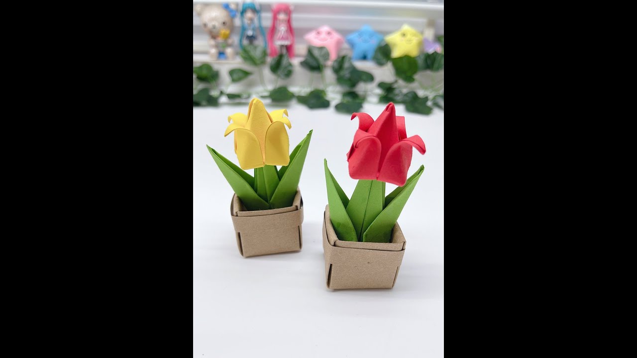 Cách làm chậu hoa Tulip Mini/DIY mini paper Tulip/ Liam Channel