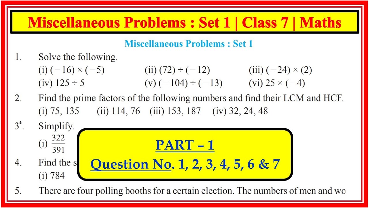 Miscellaneous problems set 1 class 7 | Math's | Q 1 to 7 | Maharashtra state board