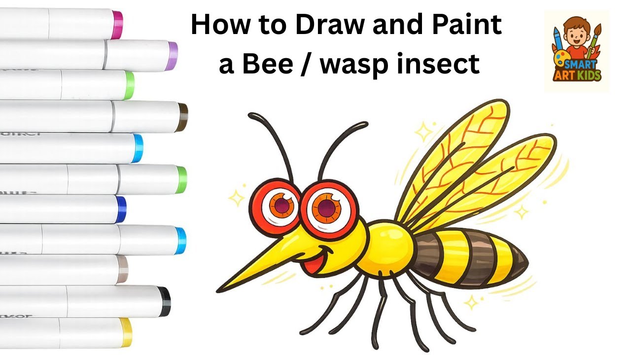 How to draw wasp bee 🐝: Paint a Bee insect for kids : Bee Cartoon Colour