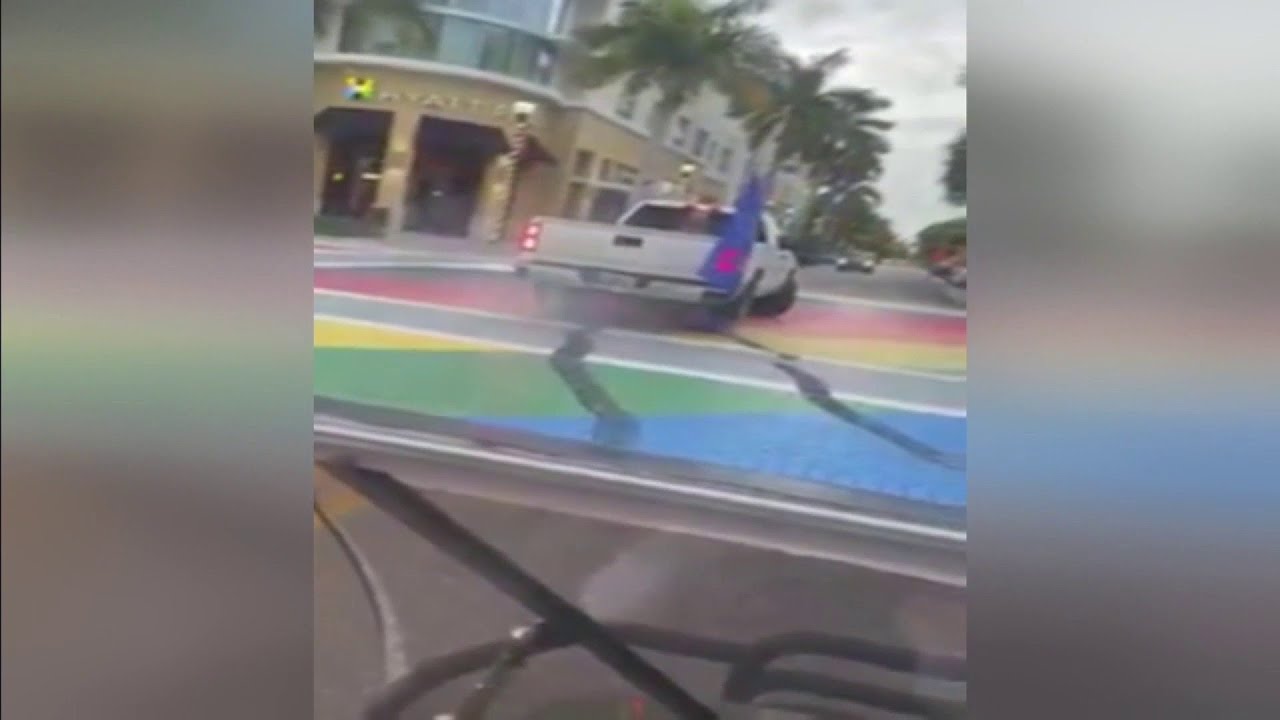 Man surrenders after video shows vandal in truck damaging  Delray Beach Pride mural