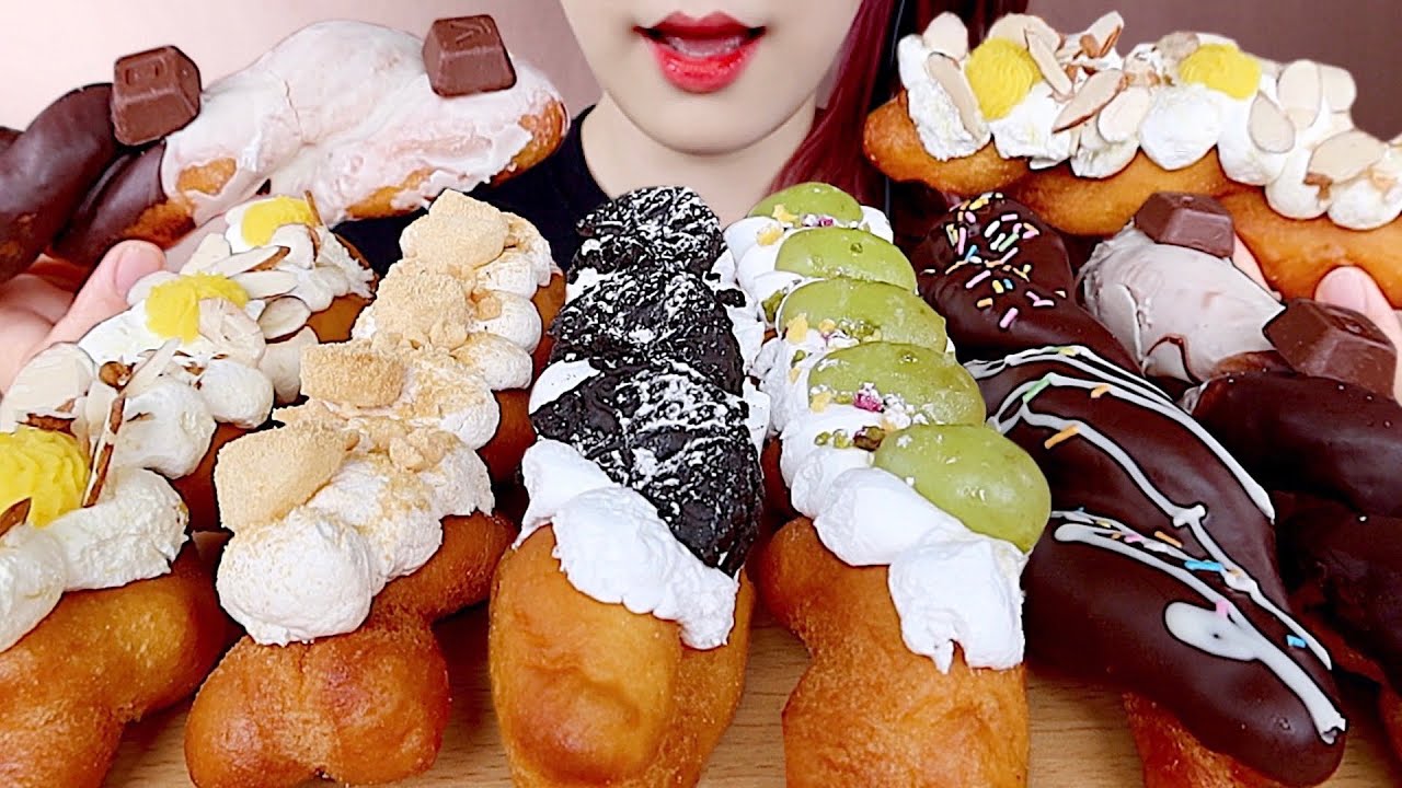 ASMR OREO CREAM TWISTED DONUTS, CHOCOLATE DONUTS MUKBANG 오레오 꽈배기 도넛, 고구마무스 꽈배기 먹방 eating sounds