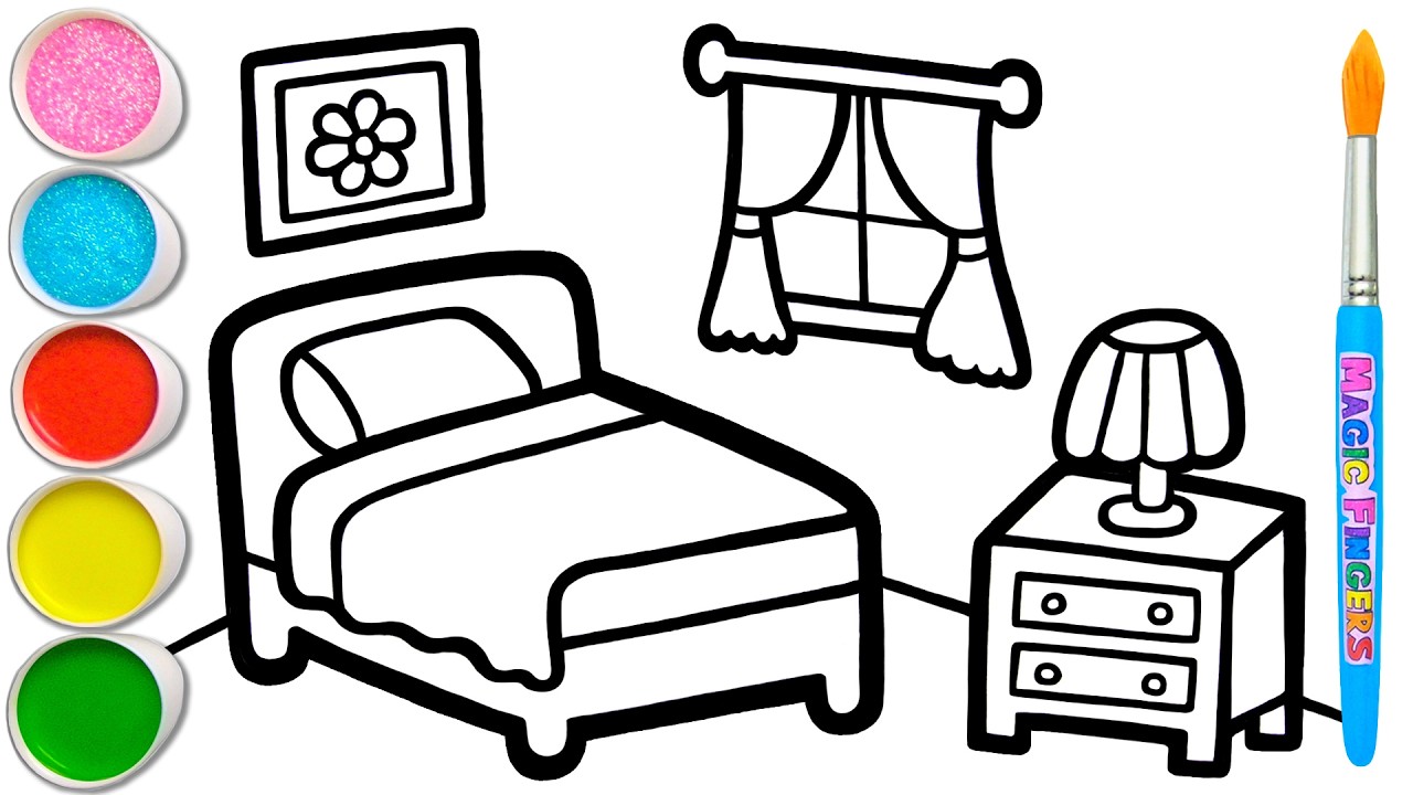 Menggambar, Melukis dan Mewarnai Kamar Tidur Yang indah untuk Anak & Balita | Gambar Dasar #198