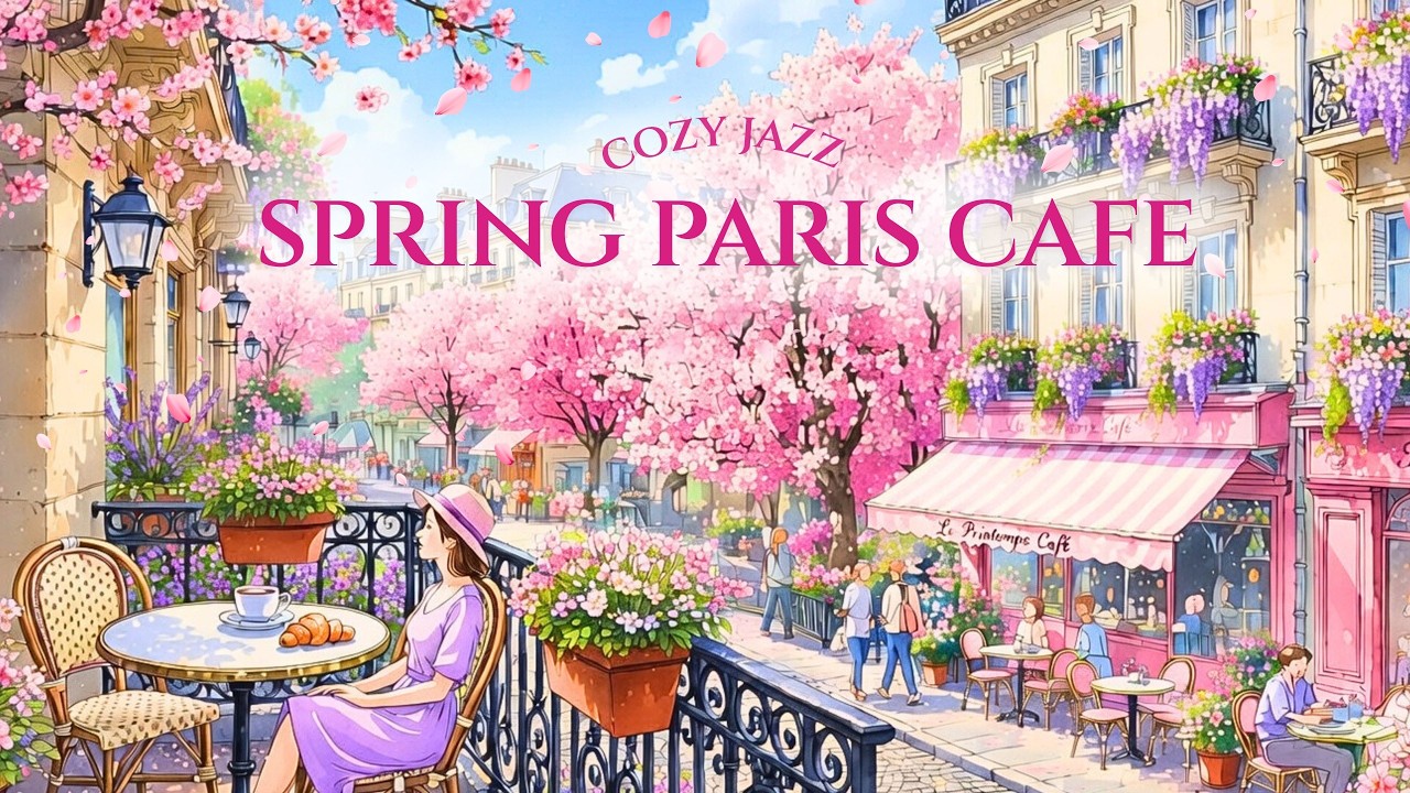 𝐒𝐏𝐑𝐈𝐍𝐆 𝐏𝐀𝐑𝐈𝐒 𝐂𝐀𝐅𝐄🌸cozy Vintage Jazz on a Balcony