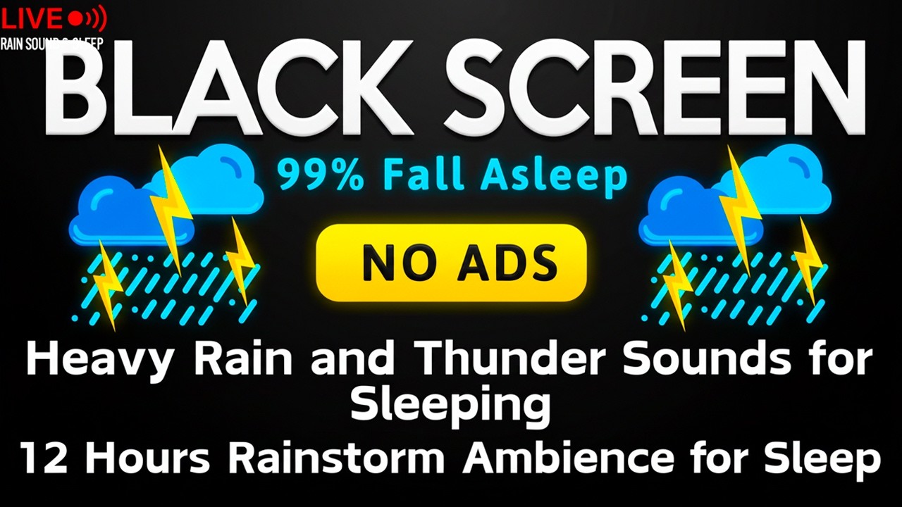 🔴 Heavy Rain And Thunder Sound For Relaxation |  Black Screen - 8Hours NO ADS Relaxing, Sleep