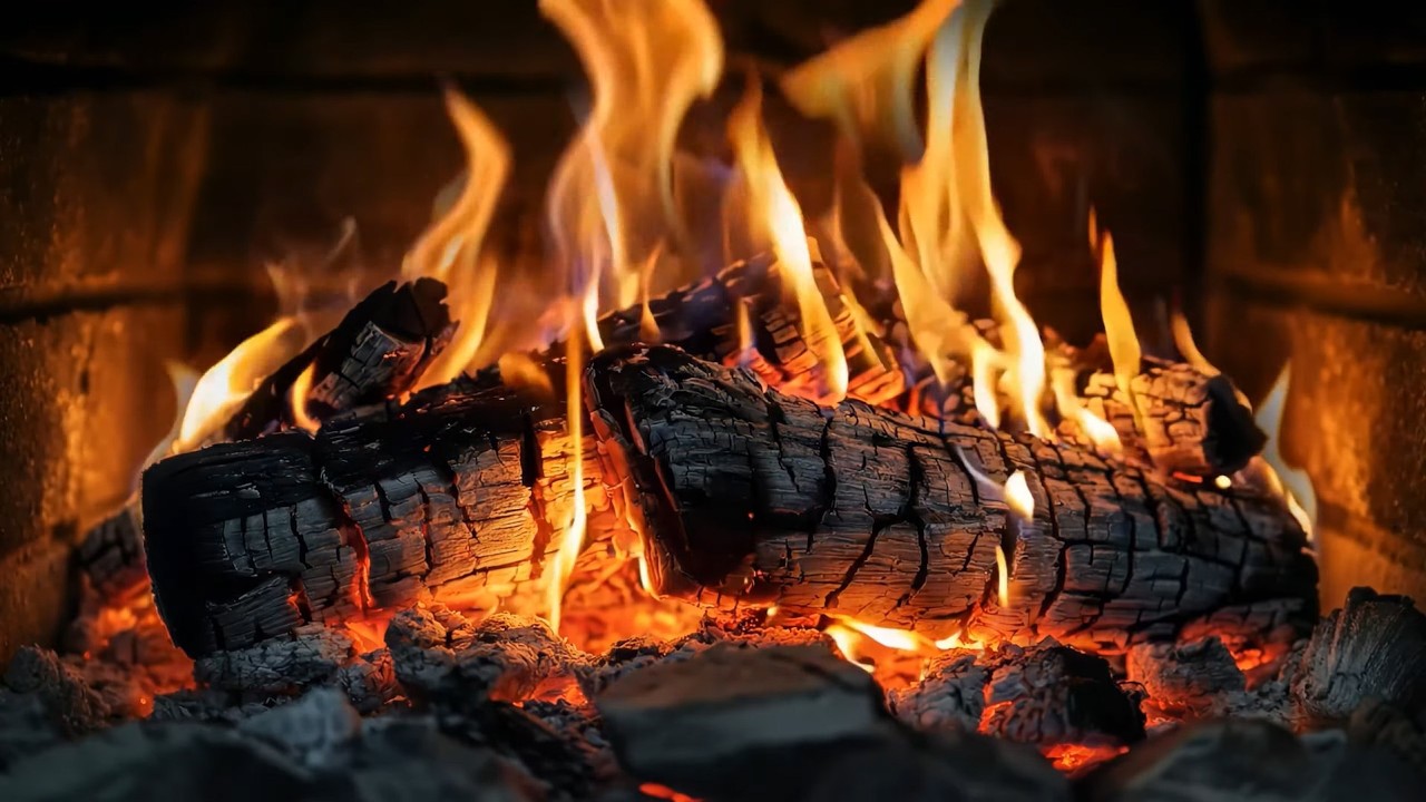 🔥Warm & Cozy Fireplace 4K! Relaxing Fireplace Scene, Amber Flames & Natural Fire Sounds.