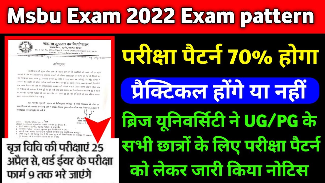 Mdsu exam UG/PG exam pattern 2022 ।। Exam pattern 2022 is 70% ।। बृज यूनिवर्सिटी परीक्षा पैटर्न 70%