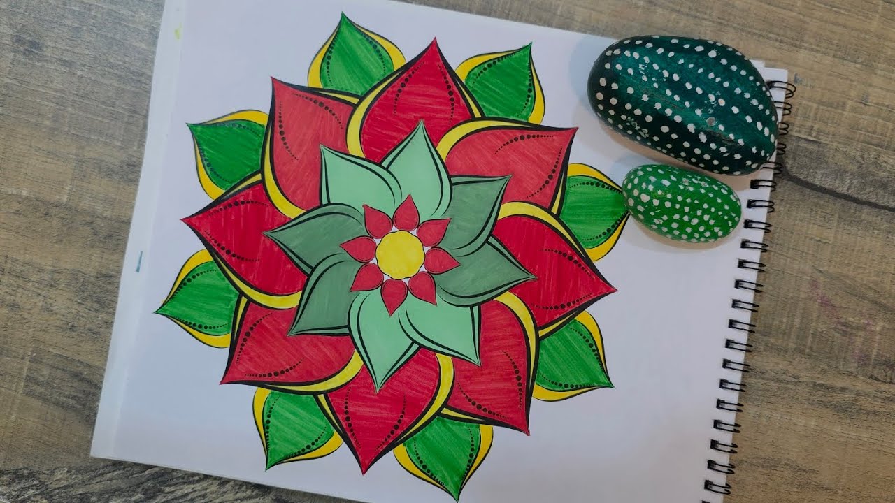 Red & Green Mandala Art Therapy:Relaxing Coloring|Color a Vibrant Floral Mandala|#mandalacoloring💚♥️