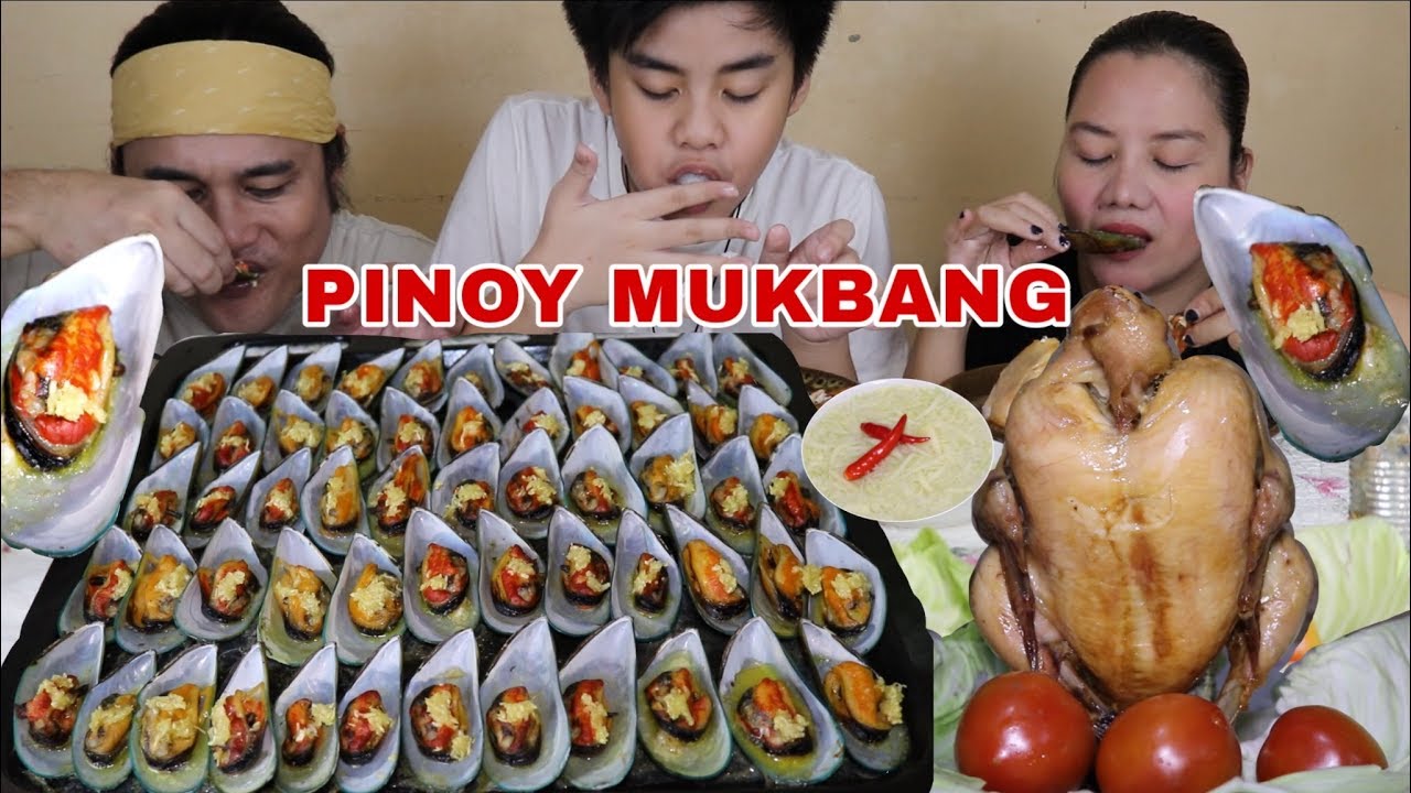 Pinaupuang Manok, bake butter garlic tahong with Mango sawsawan Pinoy mukbang