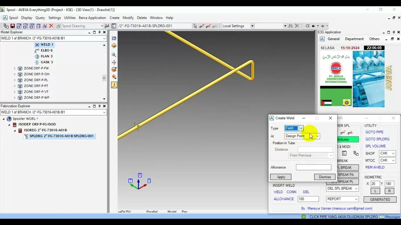 Bismillah : How Creating Spool Drawing on Spool Module in Aveva E3D.