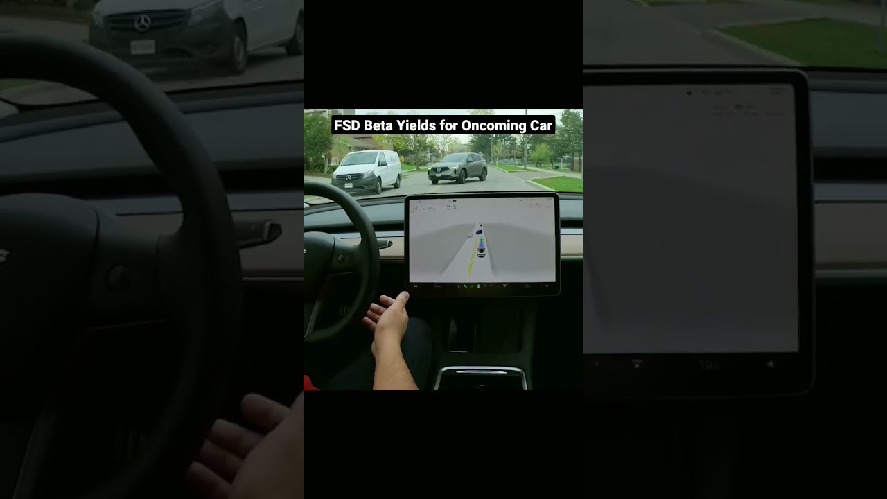 Watch Tesla FSD Beta Yield for Impatient Oncoming Driver! #shorts #tesla #fsd