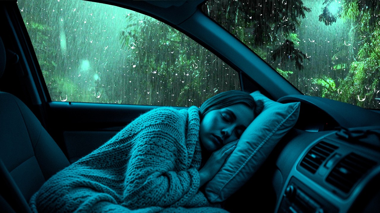 Rain Sounds for Sleeping – Gentle Rain & Thunder on Cozy Car for Relaxing Sleep