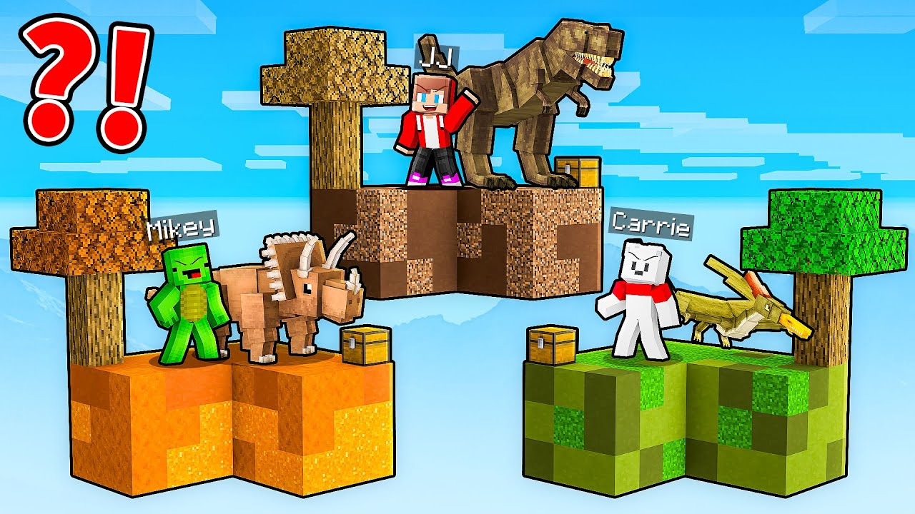JJ vs Mikey vs Carrie: DINOSAURS SKYBLOCK BATTLE in Minecraft - Maizen