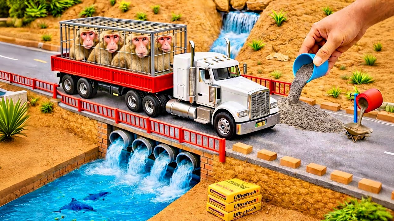 DIY Mini Bridge Construction Model Science Project | Tractor and Truck Building a Durable Bridge