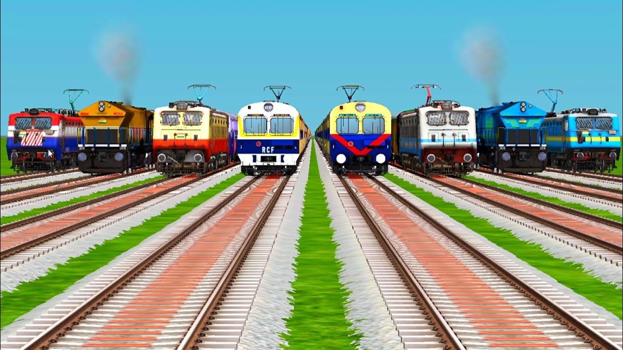 8 Indian Trains Crossing By Bumpy Branched Railroad Tracks | train video | train simulator classic 