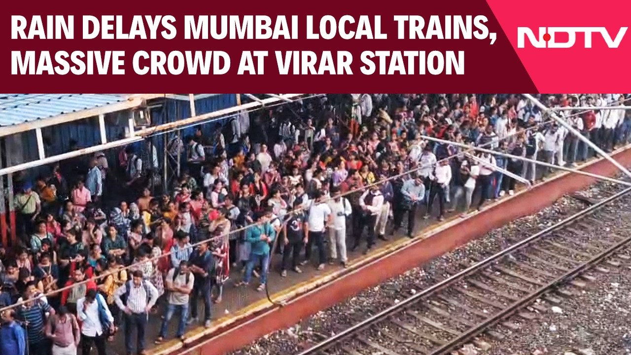 Mumbai Rain News Today | Rain Delays Mumbai Local Trains, Massive Crowd At Virar Station