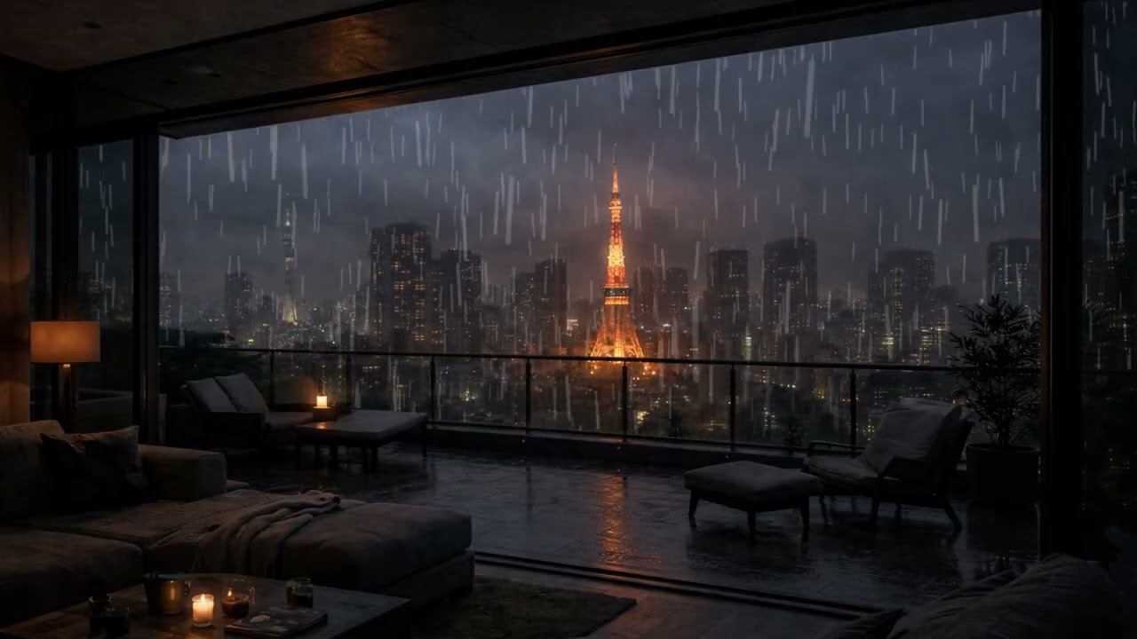 Rainy Tokyo Penthouse Night 🌧️ | Relaxing City Rain Ambience for Sleep, Study & Relaxation