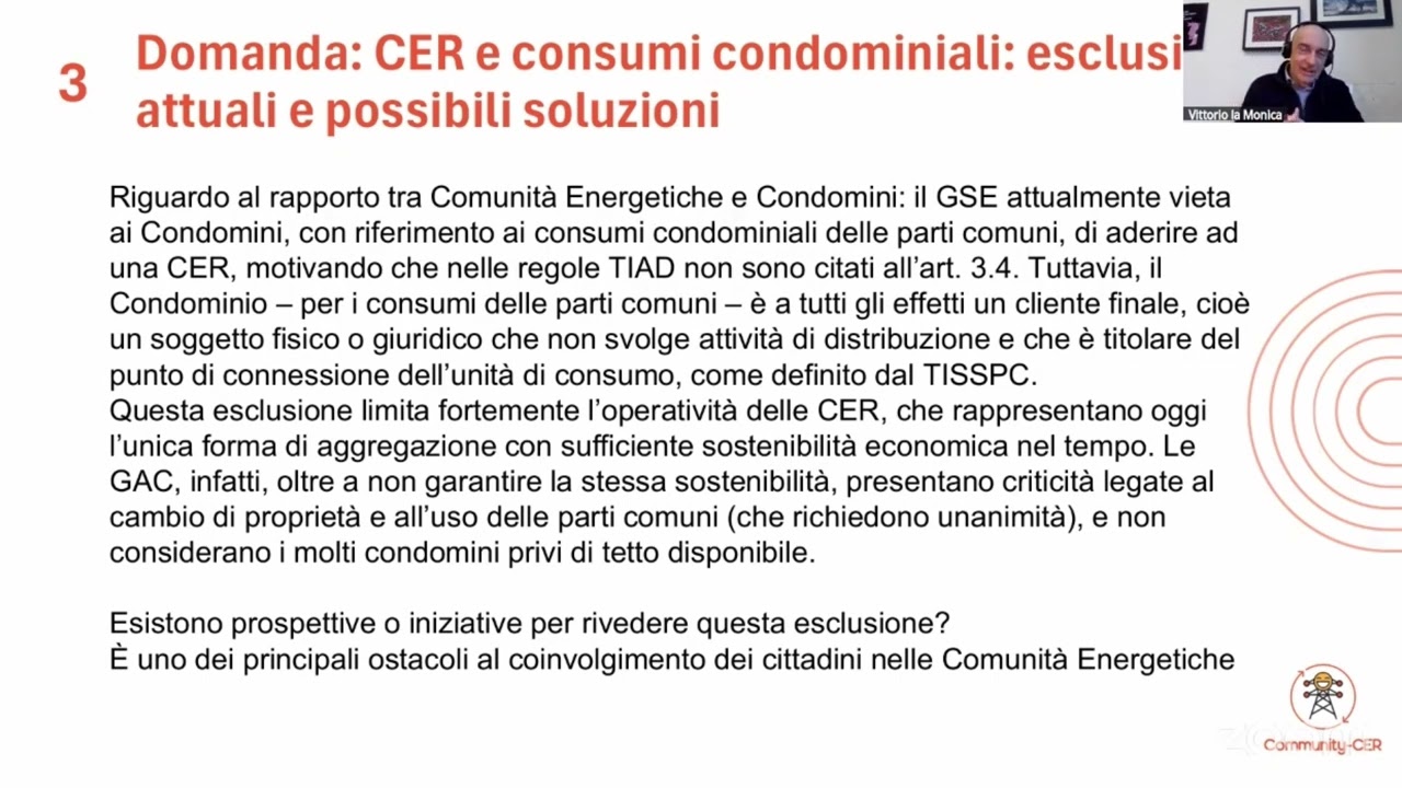 CER e consumi condominiali: esclusioni attuali e possibili soluzioni