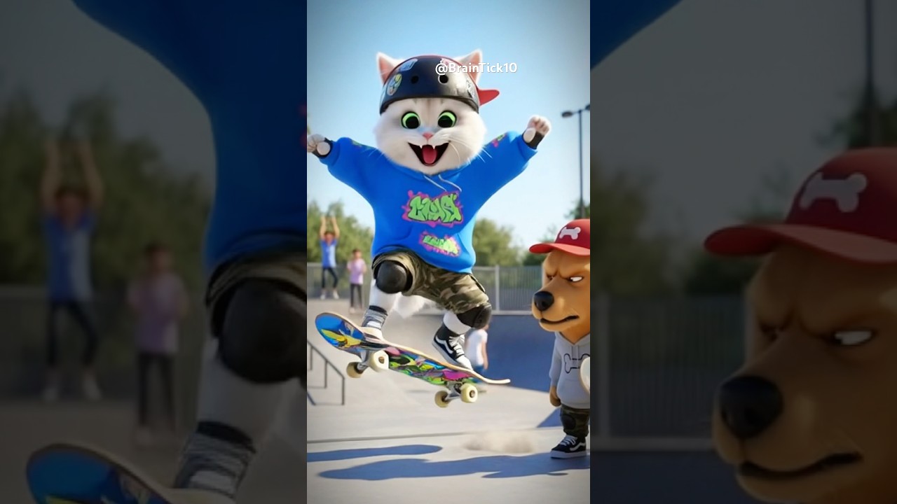 Неужели! Этот кот действительно умеет кататься на коньках?! 🛹😲 #милыйкот #смешныекоты #шорты #сша