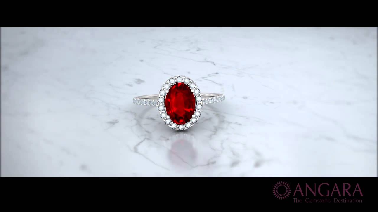 Gemstone Jewelry by Angara | Oval Ruby Halo Ring with Diamond Accents | Angara Jewelry | Angara.com