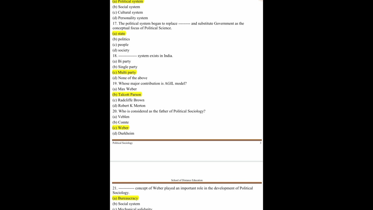 🌀🌐political sociology /mcq/ba sociology sixth semester/part 1🌐🌀