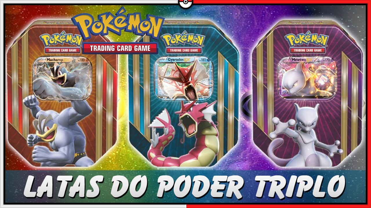 Pokémon TCG: UNBOX LATAS XY8 PODER TRIPLO MEWTWO GYARADOS E MACHAMP