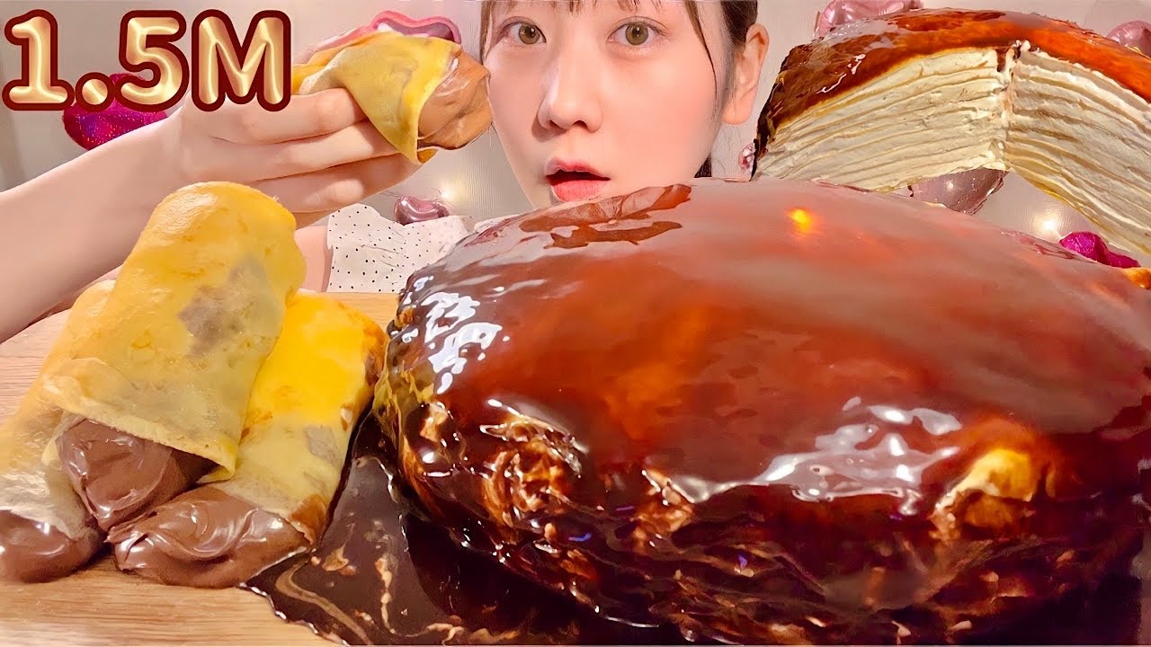 ASMR блинный торт【русские субтитры】【Mukbang/ Eating Sounds】