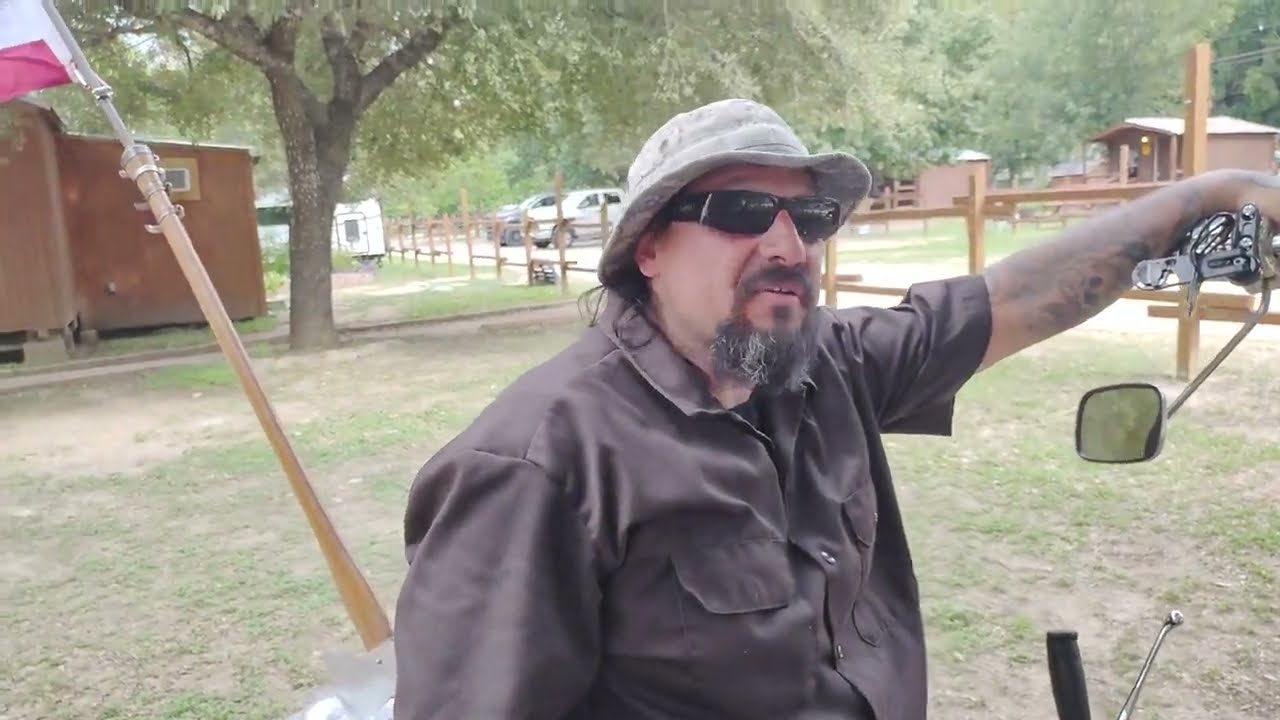 Viet Nam Vets Legacy Vets MC Brother Showing Custom Harley with 911 Flag Pole & Ax and Uno Rios
