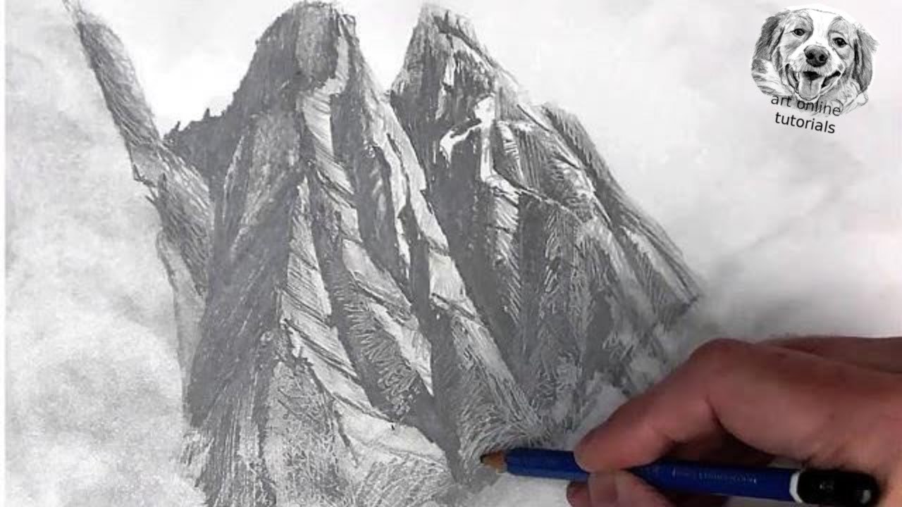How to draw realistic mountains with pencil / follow along drawing lesson