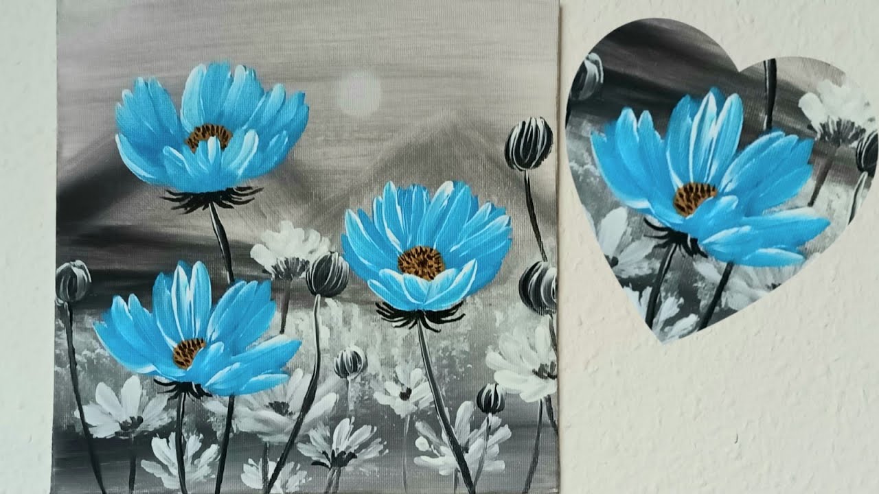 Blumen Malen Acryl Blau leicht Anfänger Schritt für Schritt Anleitung Blue Flowers Acrylic Painting