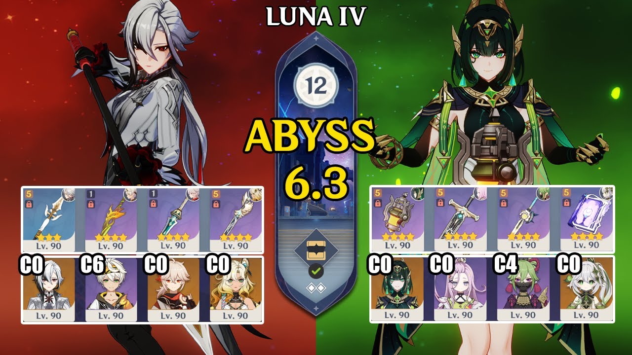 【Genshin Impact Бездна 6.3】C0 Арлекино Hypercarry & C0 Нефер Lunar Bloom F2P｜Luna 4｜原神 Spiral Abyss