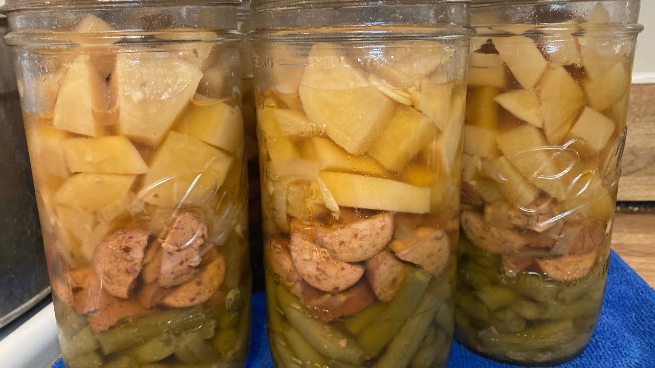 🥣 Консервирование зеленой фасоли, картофеля и копченой колбасы! Объедение! ❤️