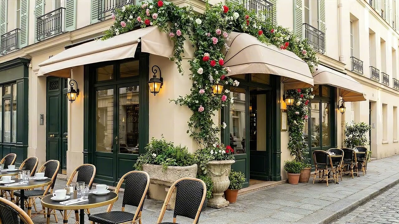 A Peaceful European Café Street with Outdoor Seating 🌿☕ | Relax Jazz Music for Work, Study & Focus