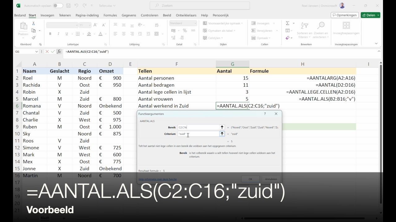 Tellen met AANTAL.ALS functies in Excel