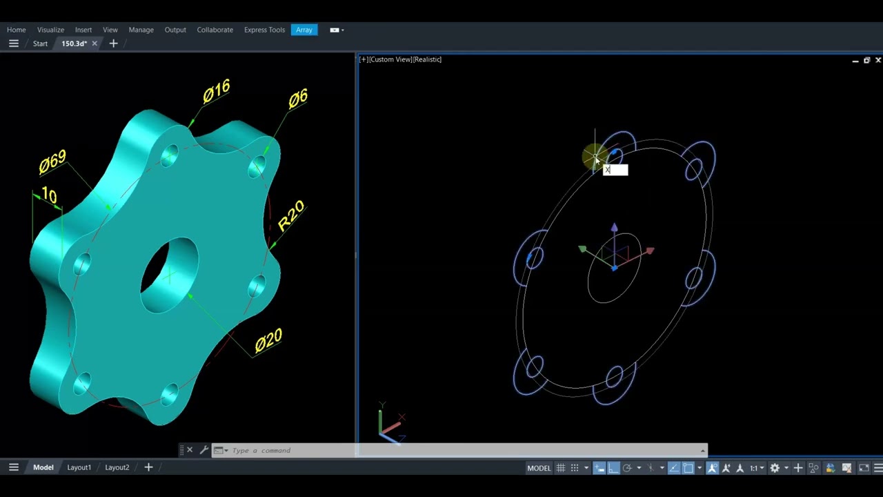EX.129_Hướng Dẫn Vẽ 3D Chi Tiết Cơ Khí (Mặt Bích Hình Sao) - Bài Tập CAD Thực Tế