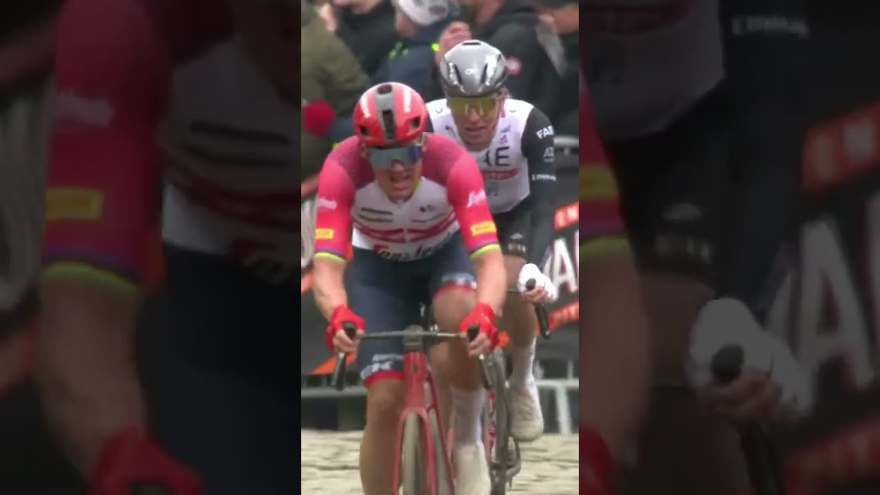 The moment Tadej Pogacar make history and got the better of Mathieu van der Poel in 2023 😳 #cycling