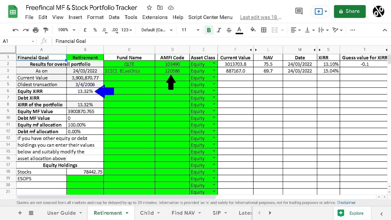 Mutual Fund Portfolio Tracker on Google Sheets