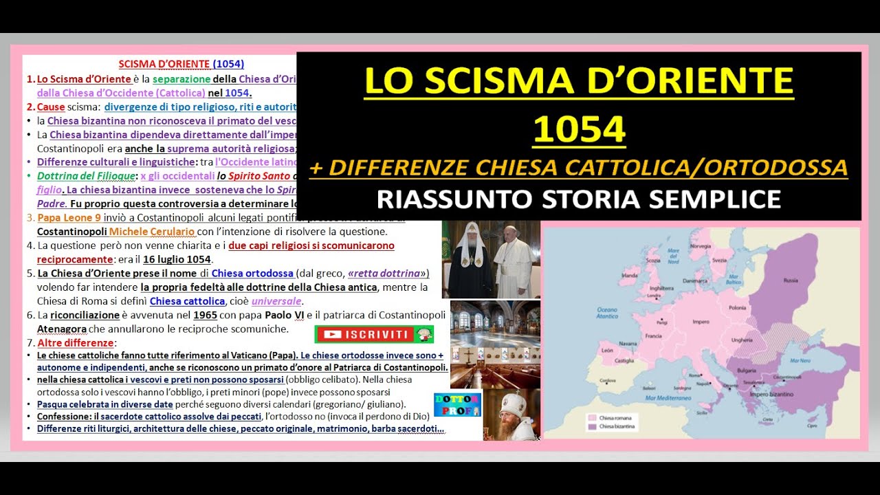 SCISMA D'ORIENTE 1054 riassunto cause, fatti, conseguenze + differenze chiesa ortodossa - cattolica