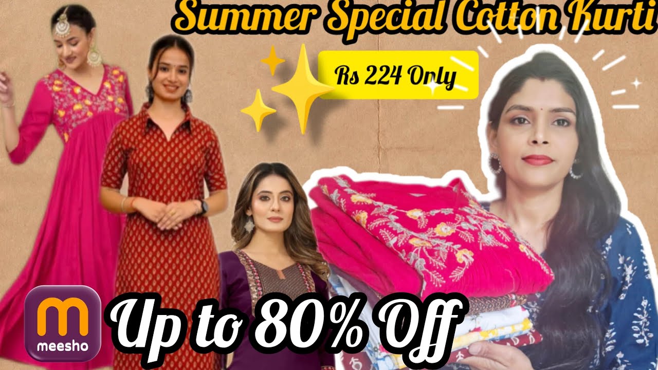 ☀️ Summer Special Cotton Kurti ✨️ Affordable Meesho Haul ✨️Up To 80%Off🔥Rs 224 Only Office &College 