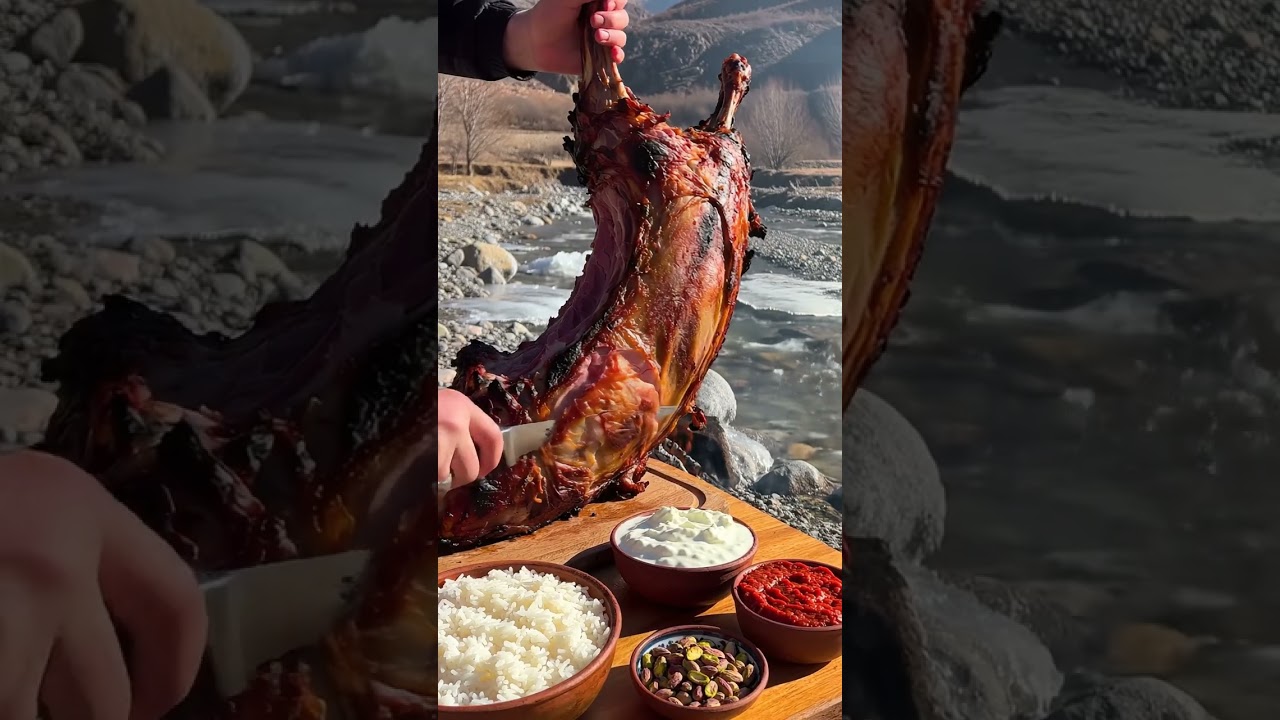 🐐🔥 Full Goat Roast Cutting ASMR | Golden Crispy Skin & Tender Meat 🍖 | Satisfying Knife Slice 🎥